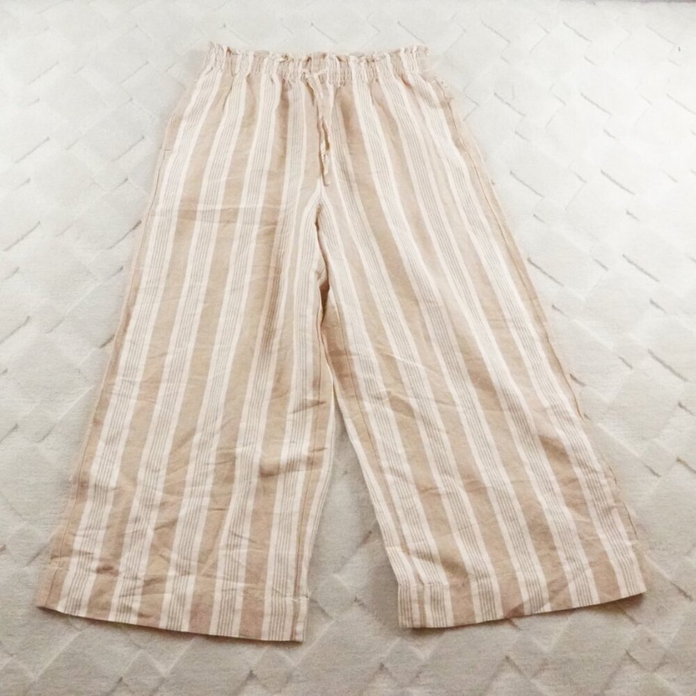 Madewell Beige Striped Wide Leg Pants